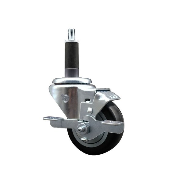 Service Caster 3'' Black Poly Swivel 1'' Expanding Stem Caster with Brake SCC-EX20S314-PPUB-BLK-TLB-1 - main